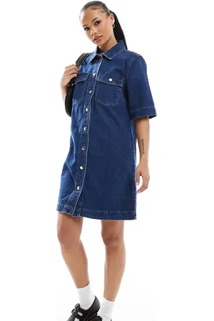 ONLY Short sleeve denim dress in dark wash