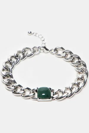 Reclaimed Unisex chain bracelet with faux jade stone in