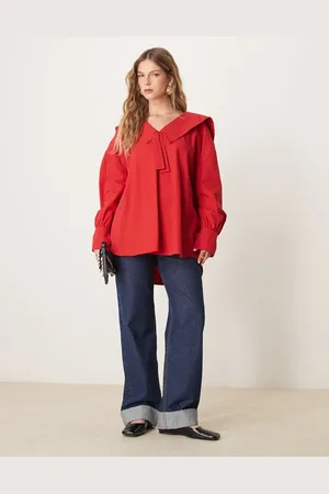 ASOS Poplin oversized tie front collar blouse in