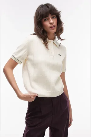 Lacoste Stripe logo polo top in cream