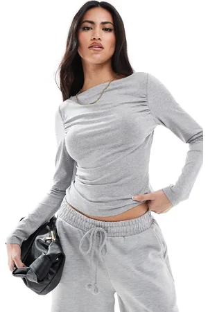 Miss Selfridge Soft touch ruched long sleeve top co ord in marl