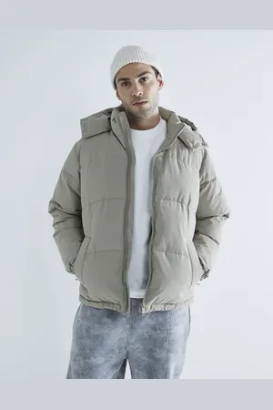 River Island Premium hooded puffer jacket in stone