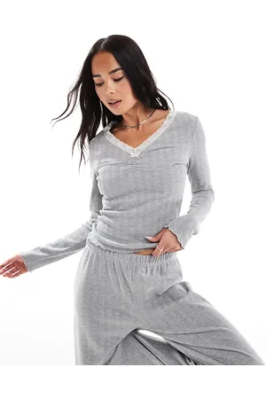Miss Selfridge Lace trim pointelle long sleeve top co ord