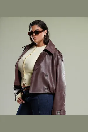 ASOS ASOS DESIGN Curve leather look bomber trench coat in chocolate