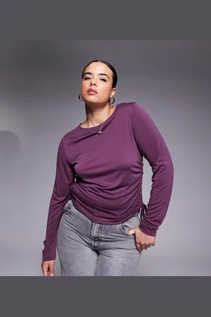 ASOS ASOS DESIGN Curve soft handle long sleeve top with ruched sides in burgundy