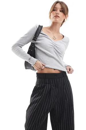 ONLY Ruched front detail long sleeve top in light