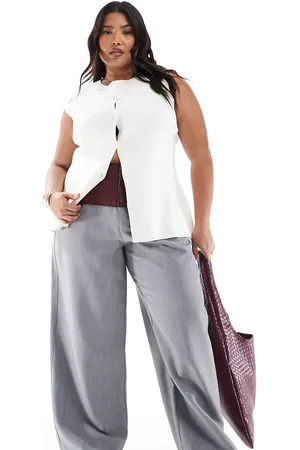 ASOS Curve PU panelled contrast tailored trouser in
