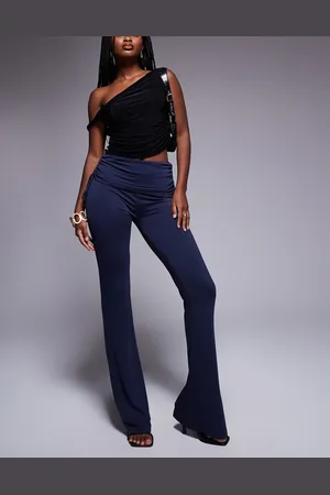 ASOS Soft handle fold over waist kick flare trousers with ruched detail in ink
