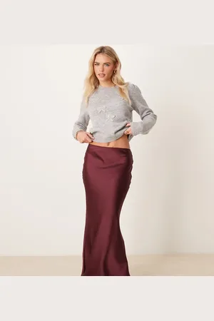 New Look Satin midi bias skirt in burgundy