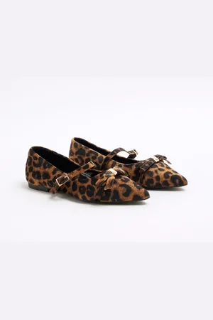 River Island Pointed mary jane ballet in leopard print