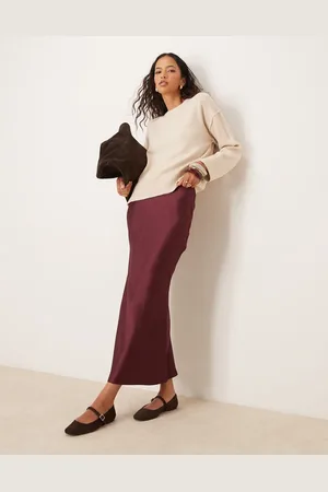 New Look Satin midi bias skirt in burgundy