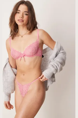 ASOS Blake heart lace thong with corset detail in pink