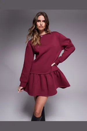 ASOS Dropped waist sweat dress in burgundy
