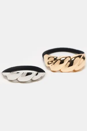 Reclaimed 2 pack hair elastic with metal detail in gold and