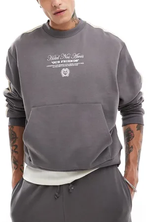 ASOS Co-ord boxy cropped sweatshirt with tape detail and text print in charcoal
