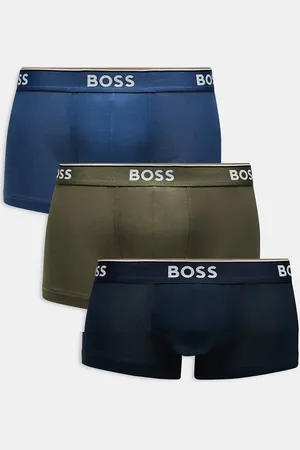 HUGO BOSS Power 3 pack logo waistband trunks in blue/navy/green