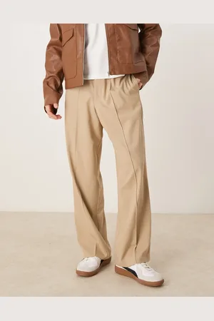 ASOS Smart wide leg trousers with pintucks in stone with half elasticated waist