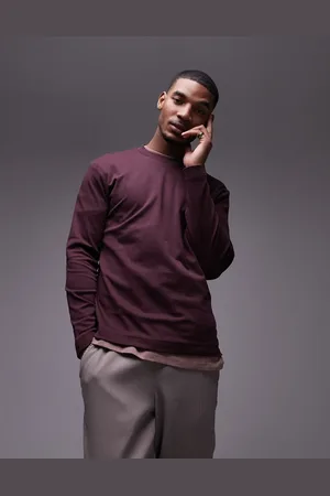 MANGO Long sleeve t-shirt in burgundy