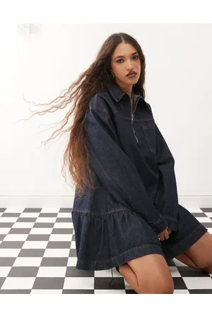 COLLUSION Denim mini smock dress In indigo