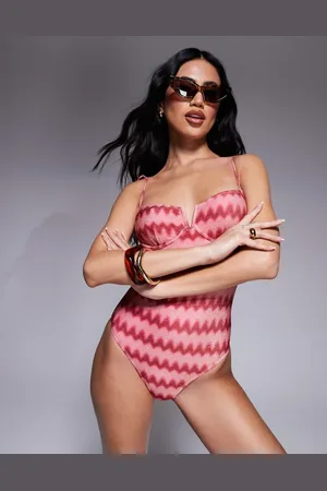 South Beach Glitter chevron print underwire swimsuit in