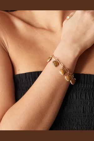 ASOS Bracelet with faux tigers eye heart charms in tone
