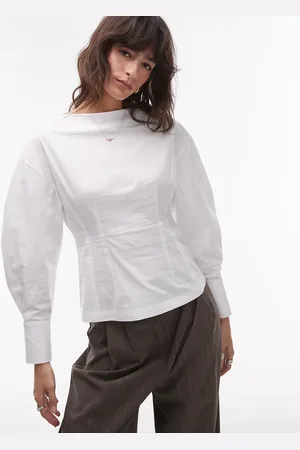 Topshop Poplin barrel sleeve cinch top in