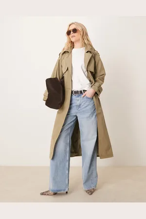 Abercrombie & Fitch Longline trench coat in khaki