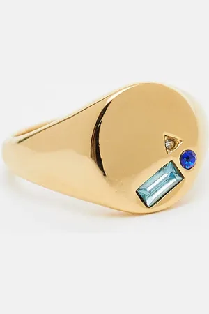 ASOS Waterproof stainless steel signet ring with crystals in tone