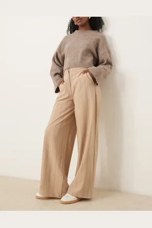 ASOS Tailored relaxed straight leg trousers in taupe stripe