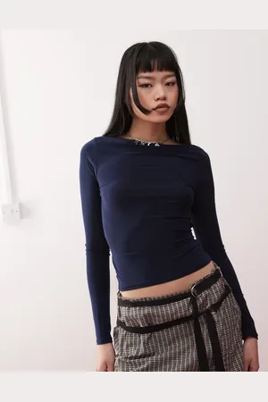 COLLUSION Tie waist long sleeve slash neck top in