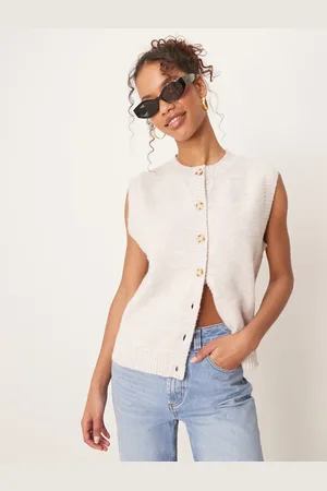 Pretty Lavish Fluffy knit waistcoat in chalk