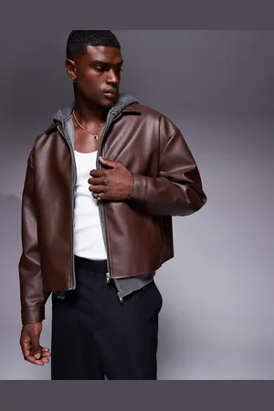 ASOS Boxy oversized harrington jacket in faux leather in