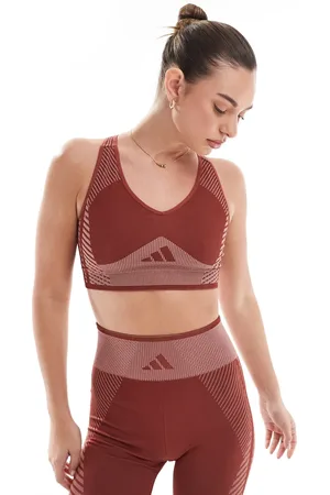 adidas Adidas Training D4T light support sports bra in burgundy
