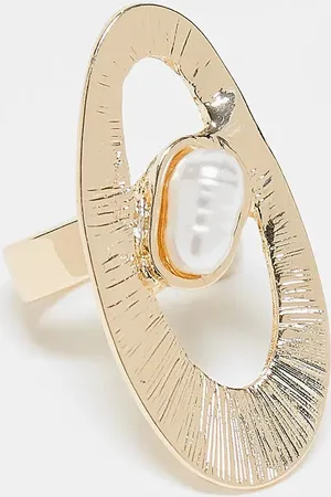 ASOS Ring with oval and faux pearl detail in tone
