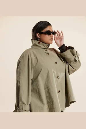 ASOS ASOS DESIGN Curve funnel neck cape back trench in olive