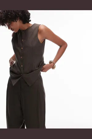 Topshop Co ord pinstripe tailored waistcoat in khaki