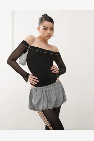 Princess Polly Mesh contrast ruffle detail bardot body in