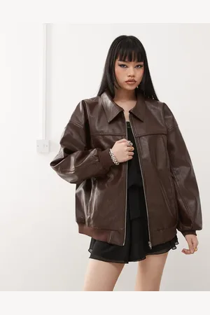 Princess Polly Leather look oversized bomber jacket in washed