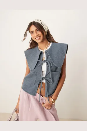 ASOS Denim look peter pan collar waistcoat with tie front