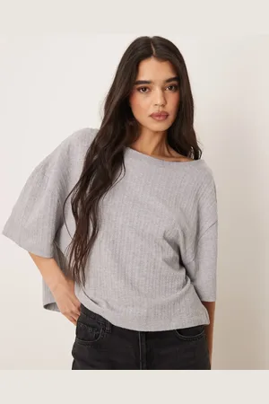 ASOS Off shoulder short sleeve t-shirt in cable knit jersey