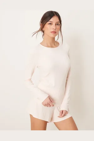 Abercrombie & Fitch Nightwear long sleeve pointelle top co-ord in light