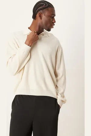 ASOS Oversized ribbed notch neck knitted boxy fit in ecru