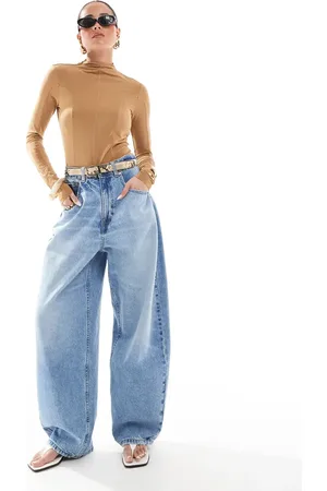 ASOS High waisted barrel leg jeans in light mid