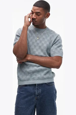 Topman Knitted check crochet t shirt in