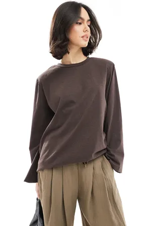 ASOS Shoulder pad oversized long sleeve t shirt in chocolate