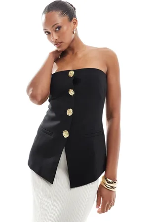 4th & Reckless Tailored bandeau split front gold button top in