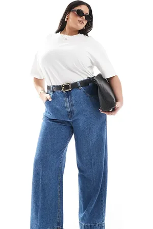 ASOS ASOS DESIGN Curve wide leg jean with crease front in dark mid