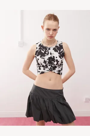 Noisy May Twist front crop top in cow print