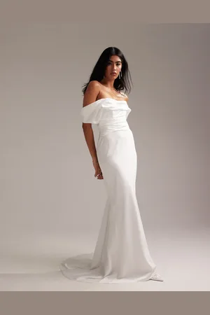 ASOS Bardot draped satin maxi wedding dress in