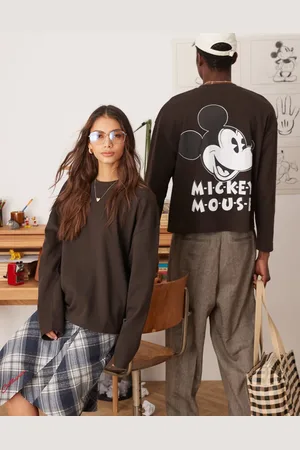 ASOS Disney unisex boxy oversized heavyweight long sleeve t-shirt with Mickey Mouse prints in dark